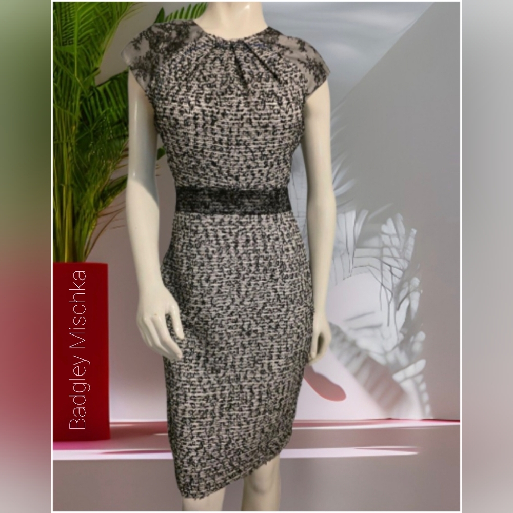 Badgley Mischka Black and Gray Midi Dress Size 6